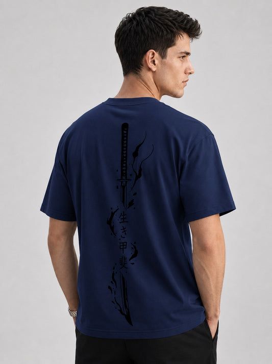 Sword flame Printed Round Neck Oversize Pre-customized Tshirt for Men