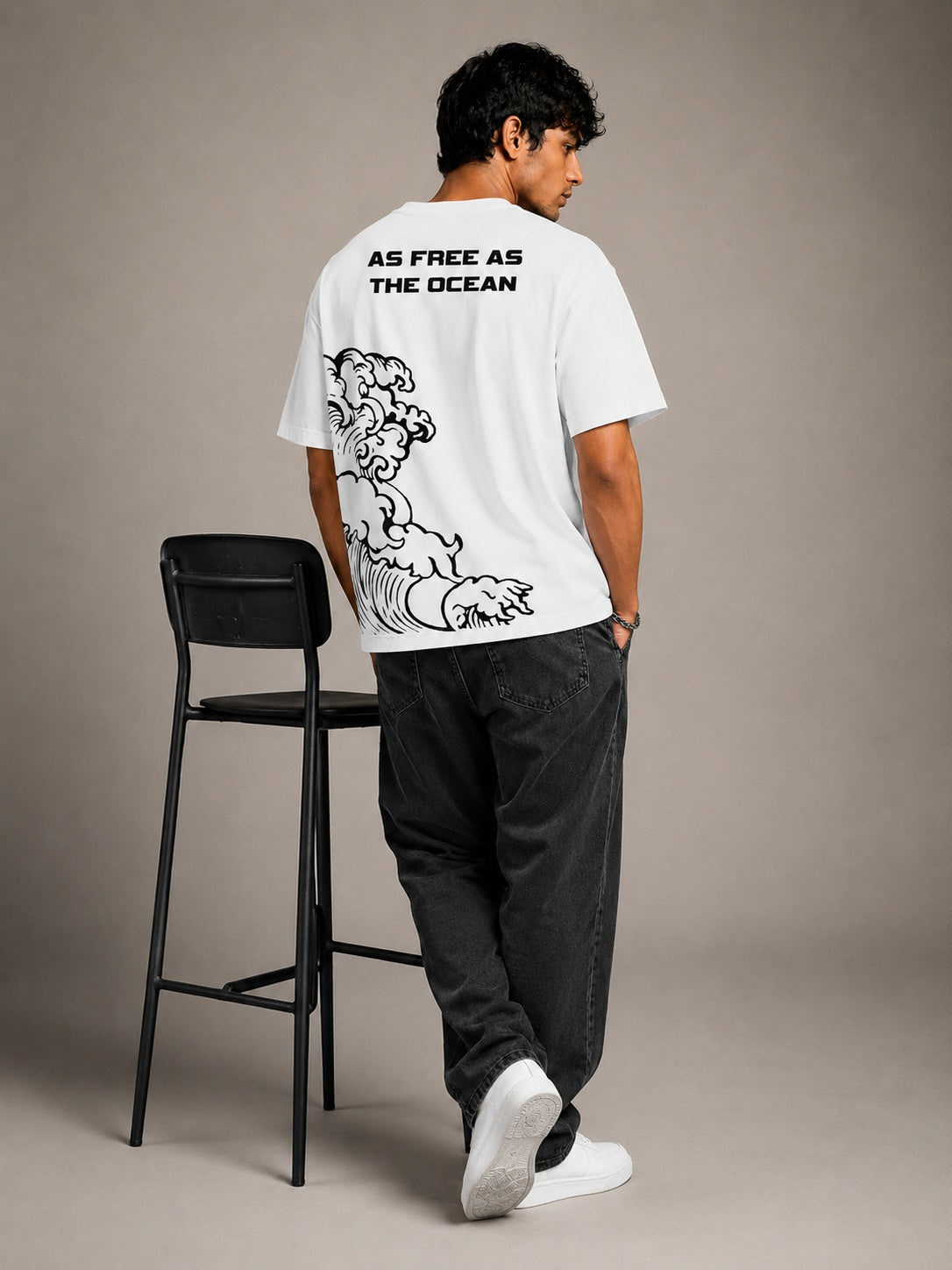 Ocean Freedom Printed Round Neck Oversize Pre-customized Tshirt for Men