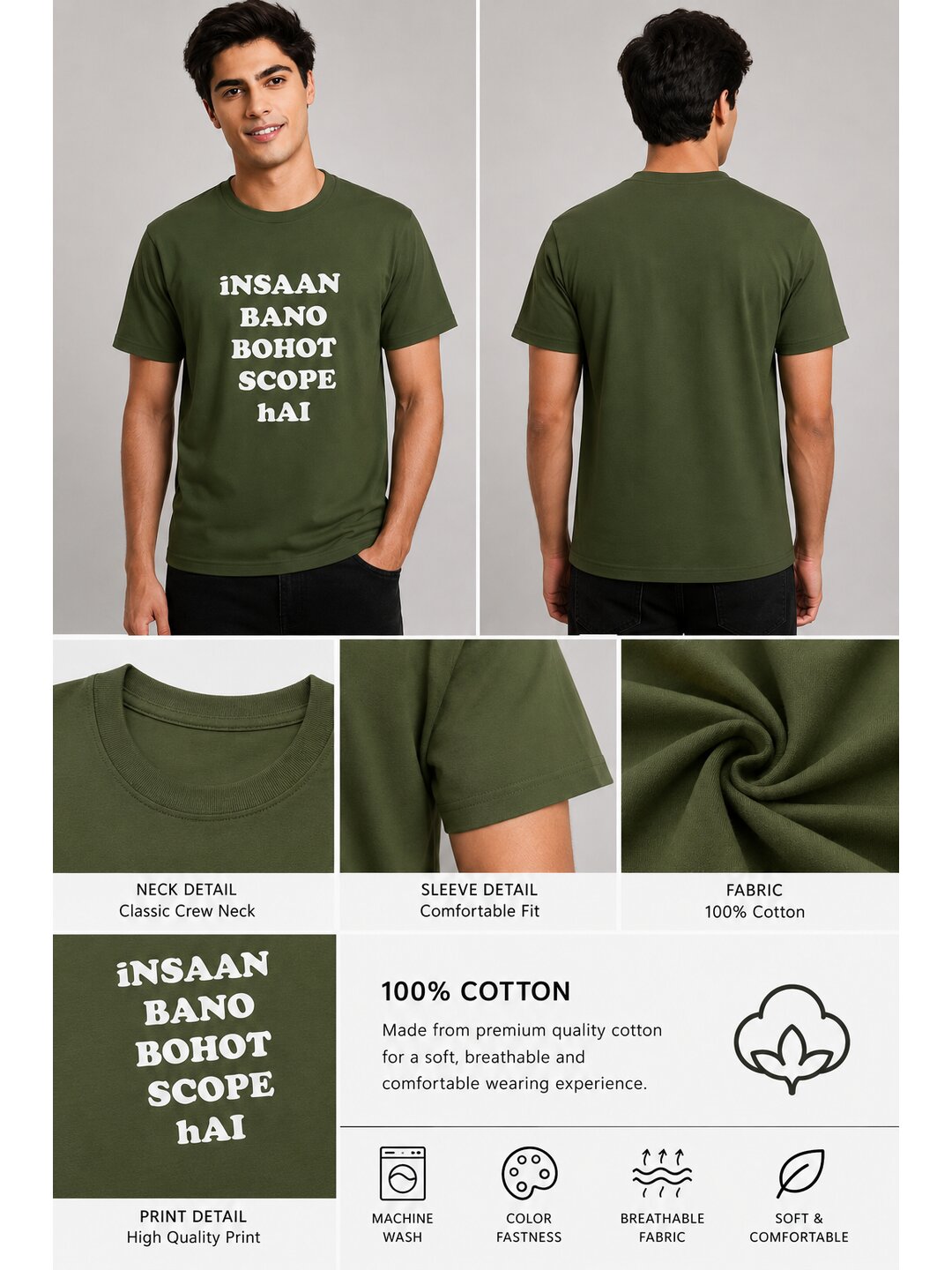 Insaan Scope Printed Round Neck Regular Pre-customized Tshirt for Men