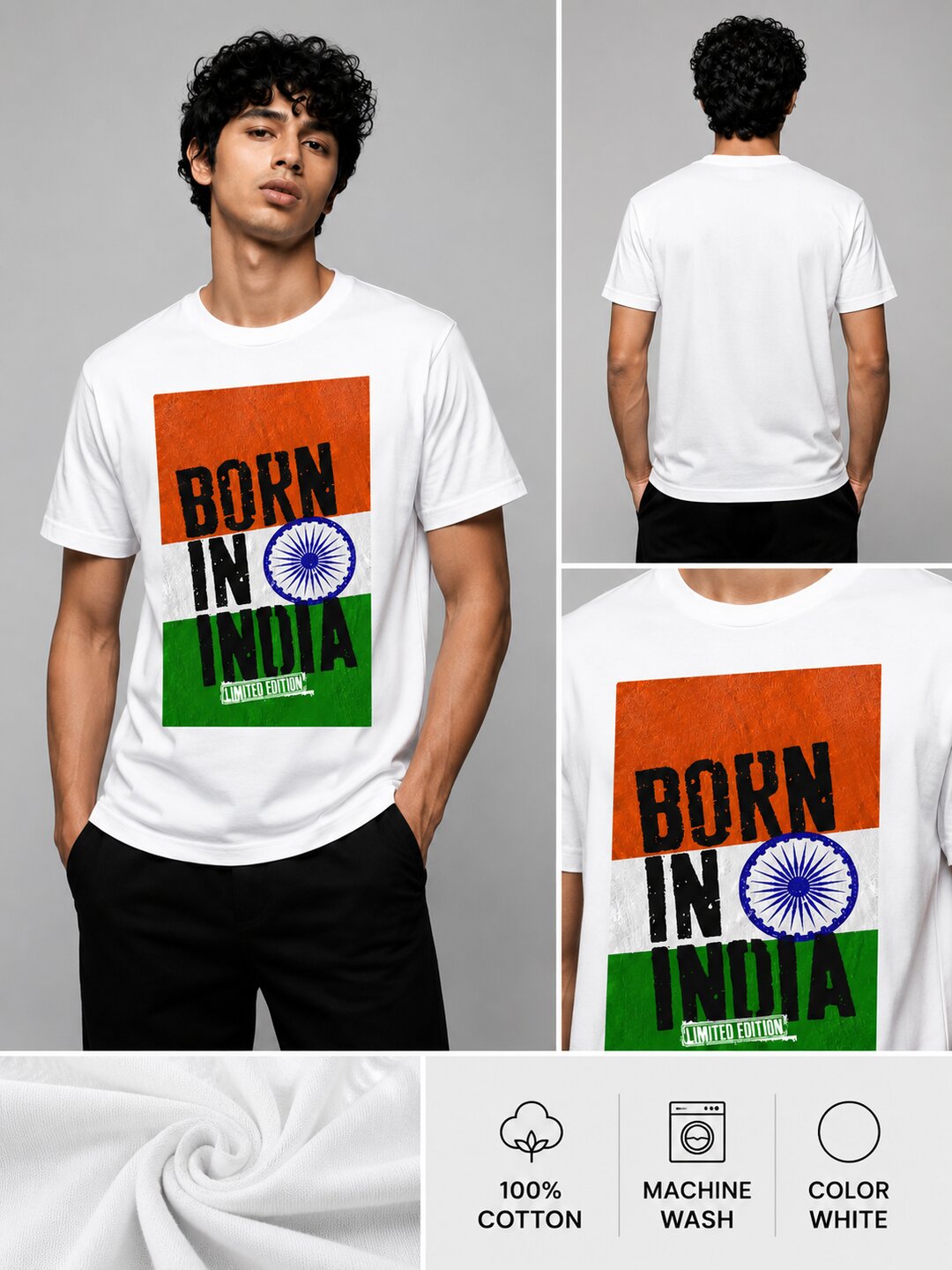 Desi Roots Printed Round Neck Regular Pre-customized Tshirt for Men