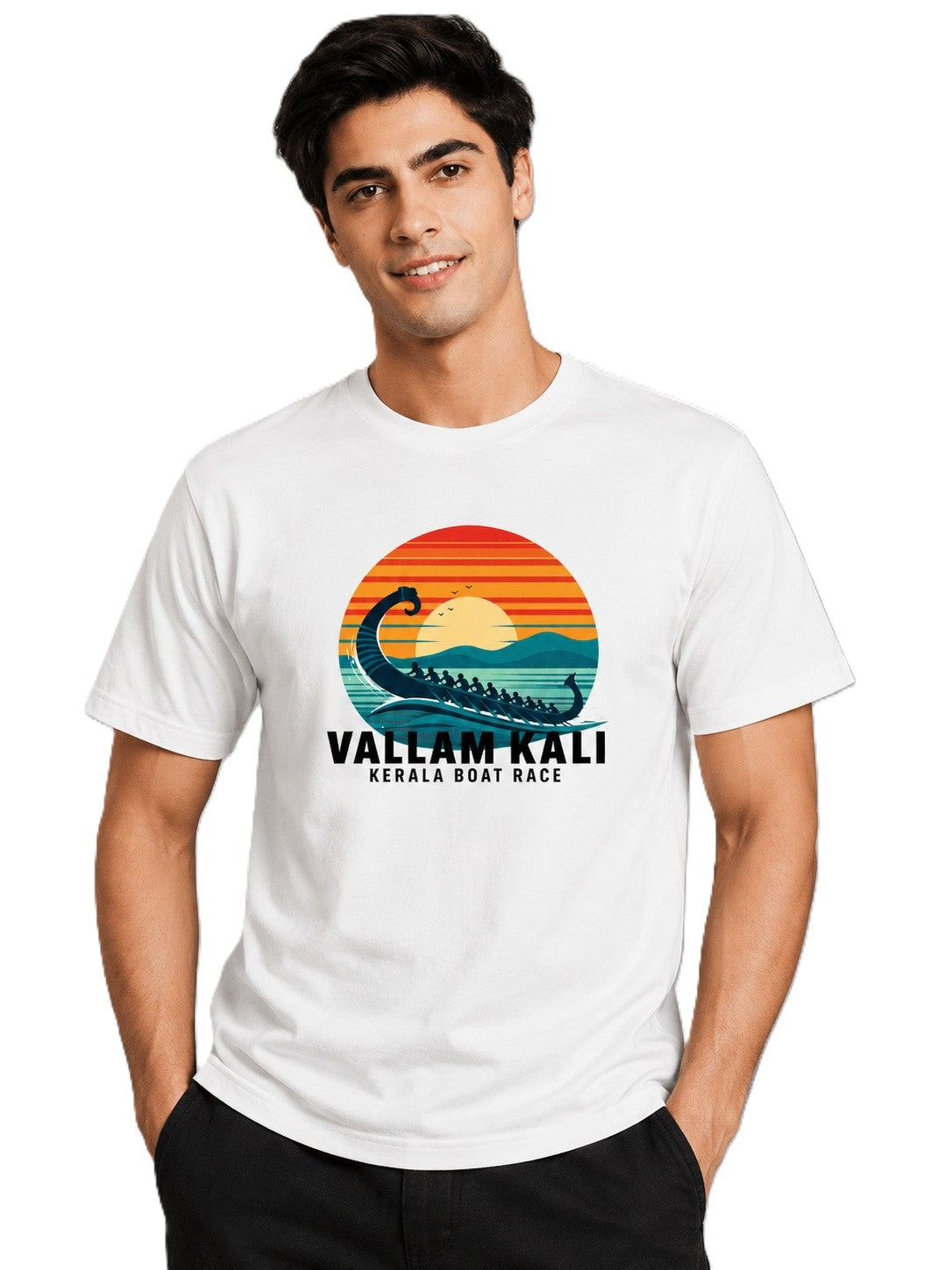 Vallamkali Printed Round Neck Regular Pre-customized Tshirt for Men