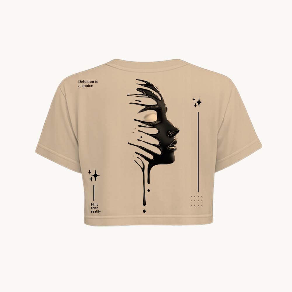 Delusion Printed Round Neck Crop Pre-customized Tshirt for Women
