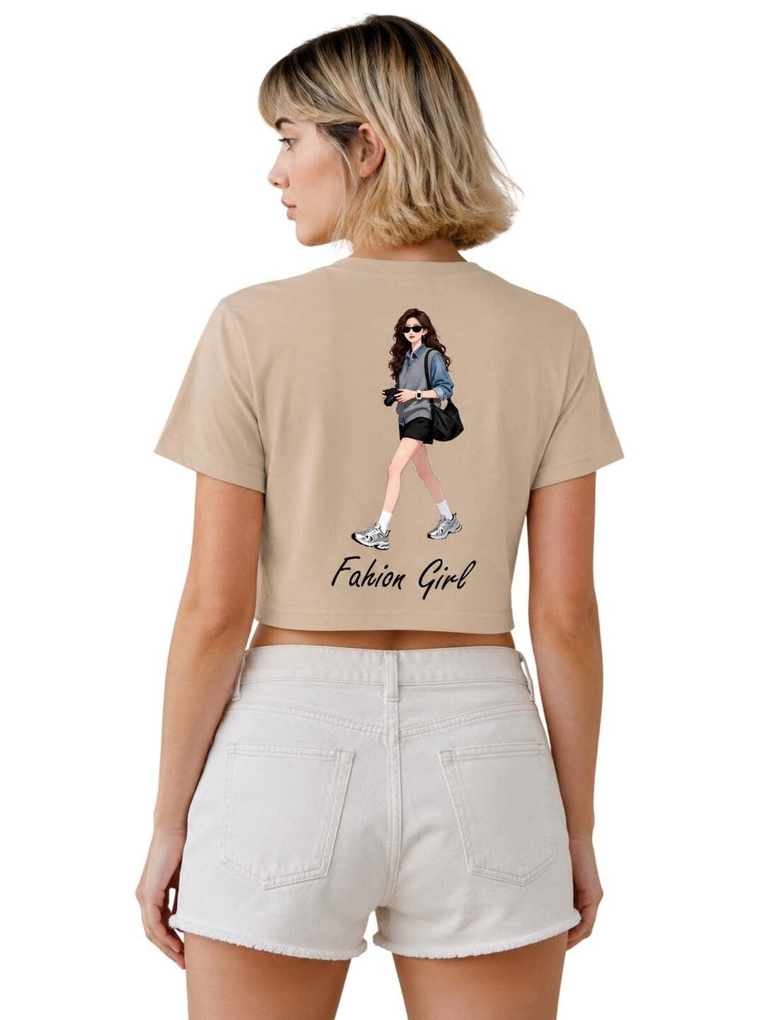 Fashion Girl Printed Round Neck Crop Pre-customized Tshirt for Women