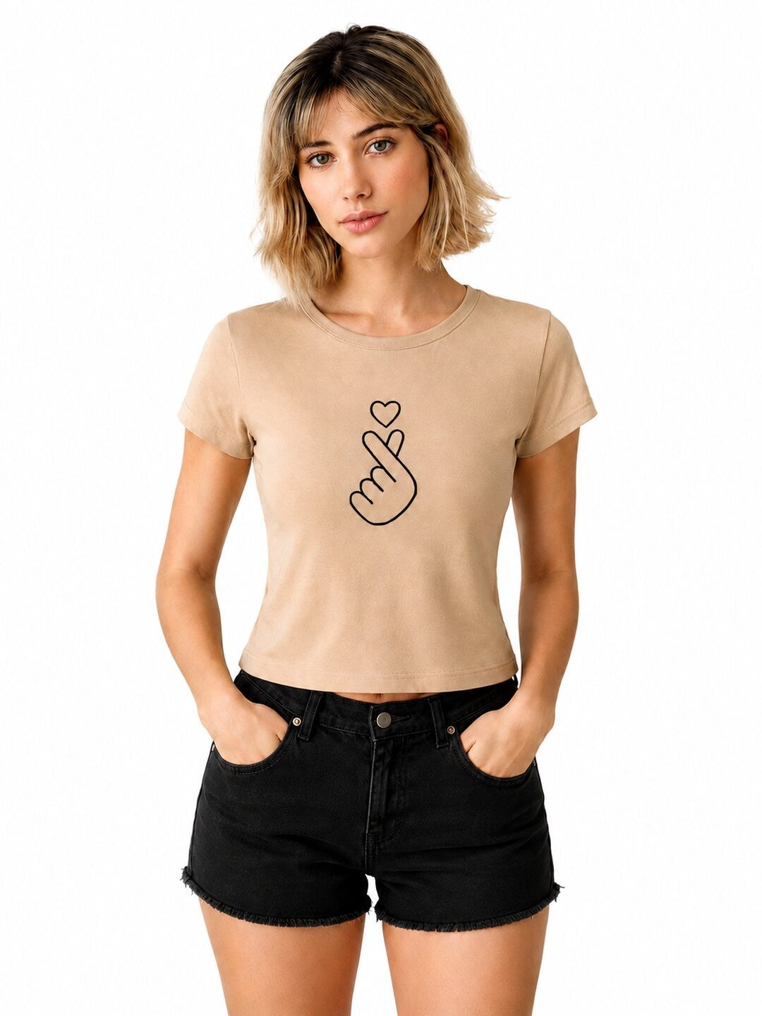 Mini heart Printed Round Neck Crop Pre-customized Tshirt for Women