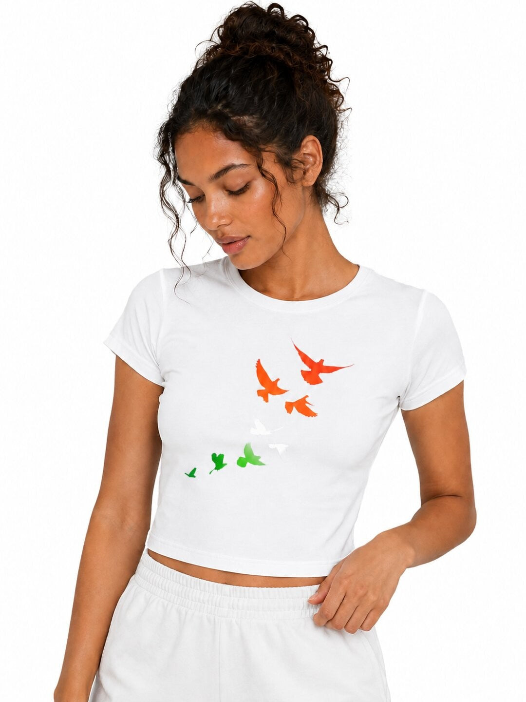 Tiranga Spirit Printed Round Neck Crop Pre-customized Tshirt for Women