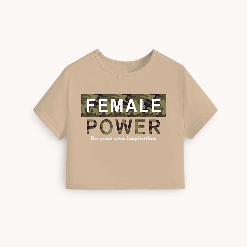 Female Power Printed Round Neck Crop Pre-customized Tshirt for Women