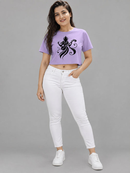 Veena Printed Round Neck Crop Pre-customized Tshirt for Women