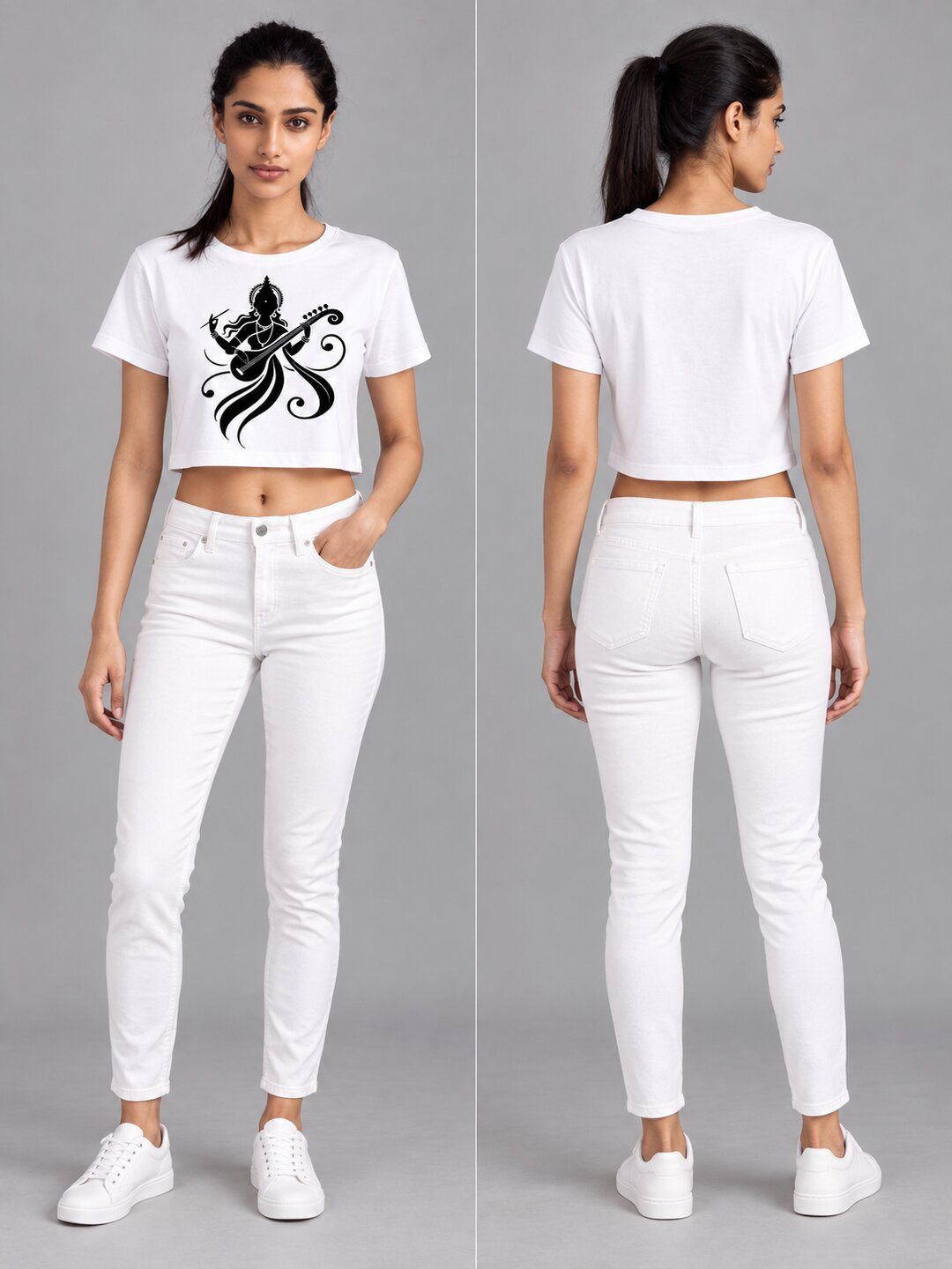 Veena Printed Round Neck Crop Pre-customized Tshirt for Women