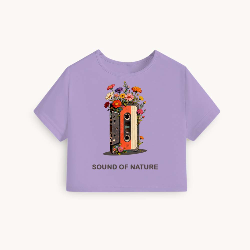 Casette Printed Round Neck Crop Pre-customized Tshirt for Women