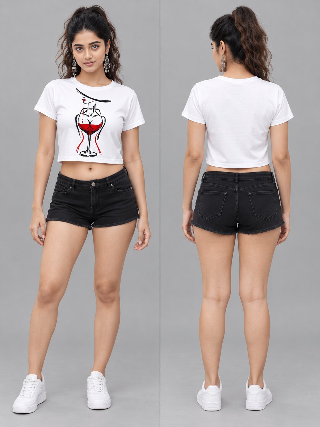 WineGlass Printed Round Neck Crop Pre-customized Tshirt for Women