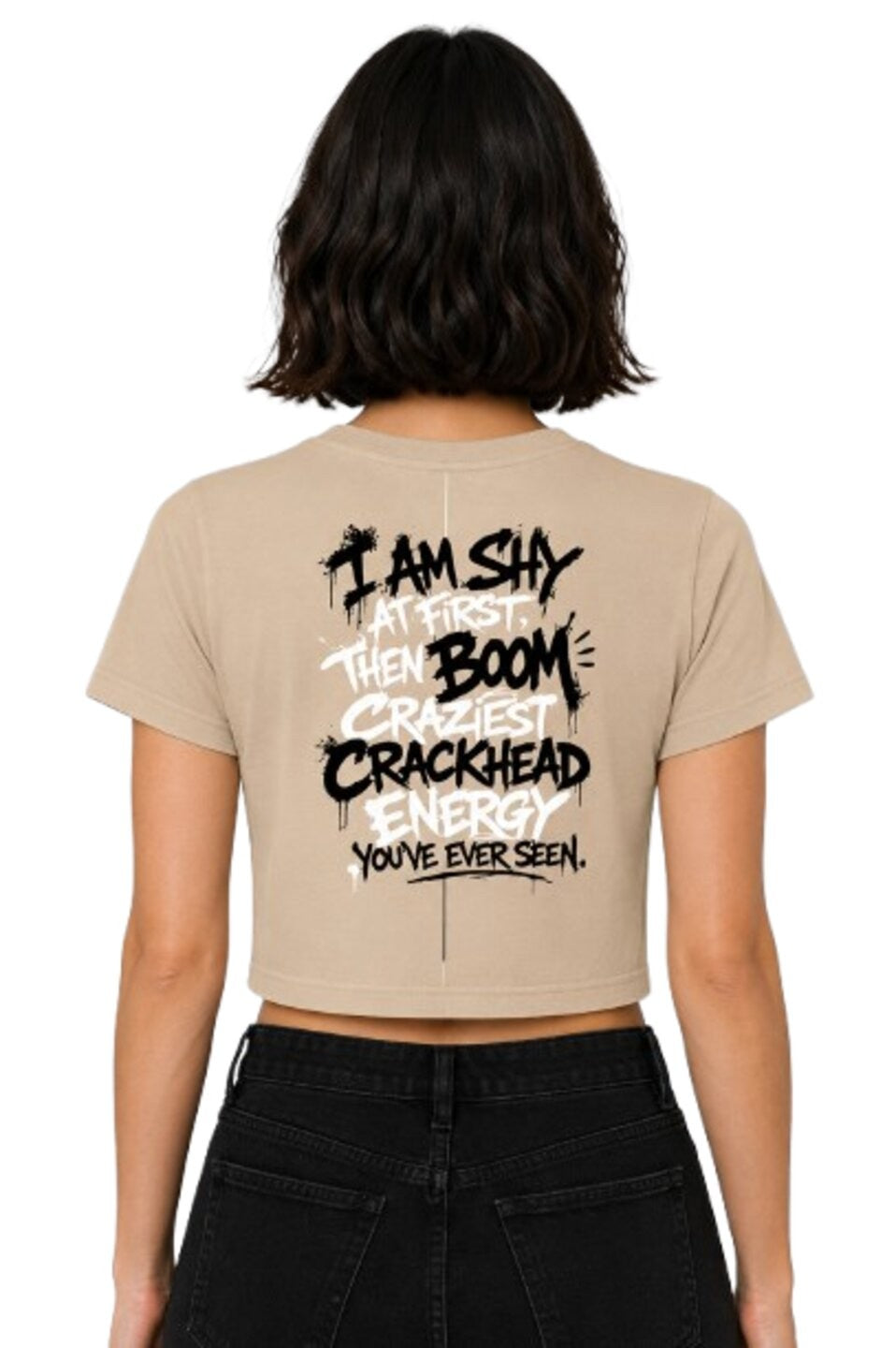 Shy & Bold Printed Round Neck Crop Pre-customized Tshirt for Women