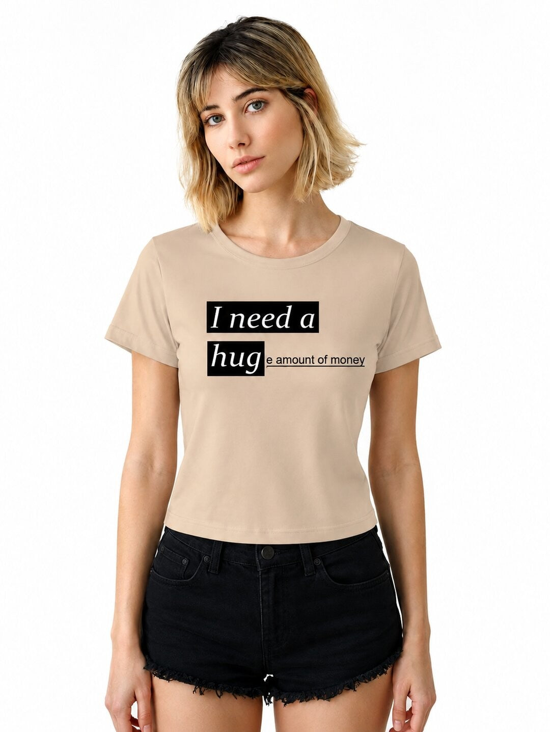 Money Printed Round Neck Crop Pre-customized Tshirt for Women