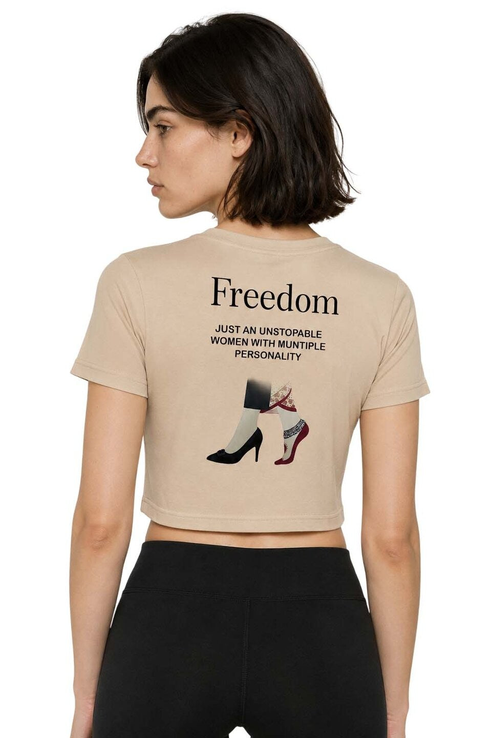 Freedom Printed Round Neck Crop Pre-customized Tshirt for Women