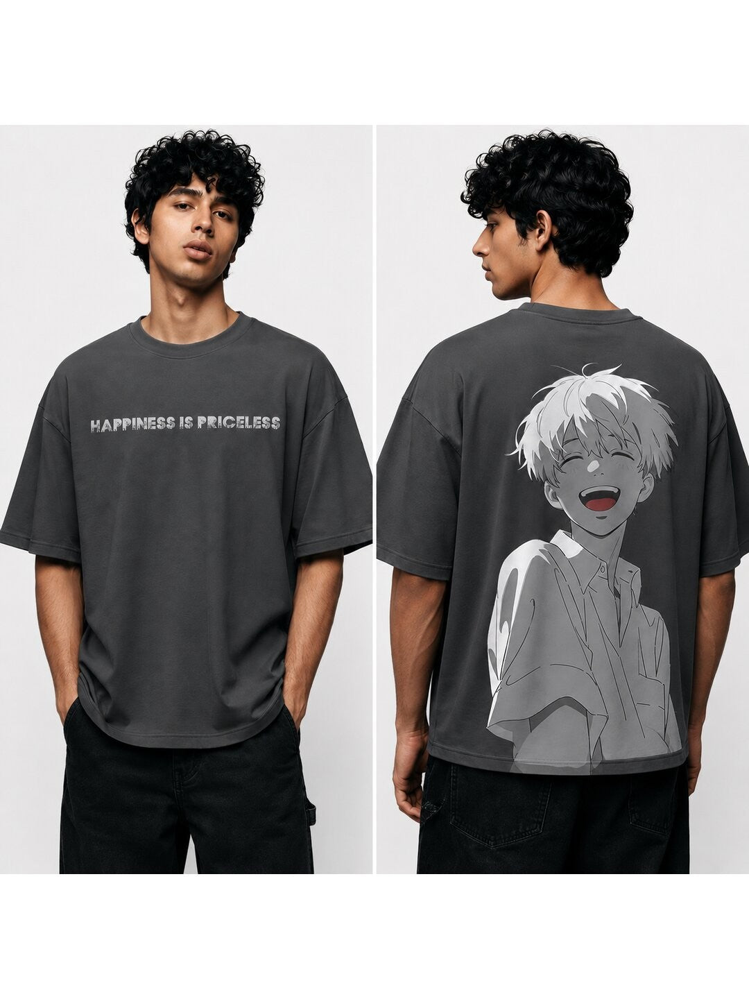 Retro Grain Printed Round Neck Oversize Pre-customized Tshirt for Men