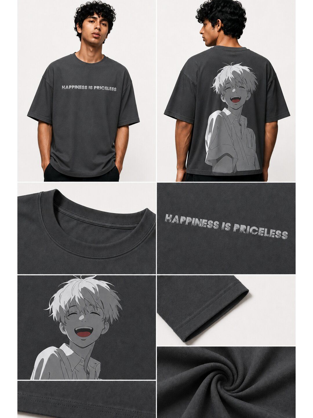 Retro Grain Printed Round Neck Oversize Pre-customized Tshirt for Men
