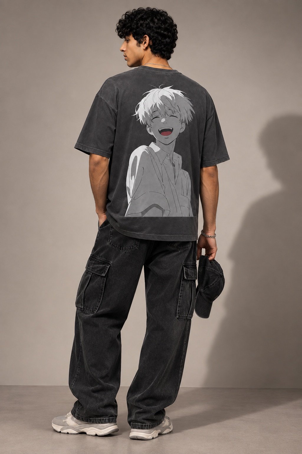 Retro Grain Printed Round Neck Oversize Pre-customized Tshirt for Men