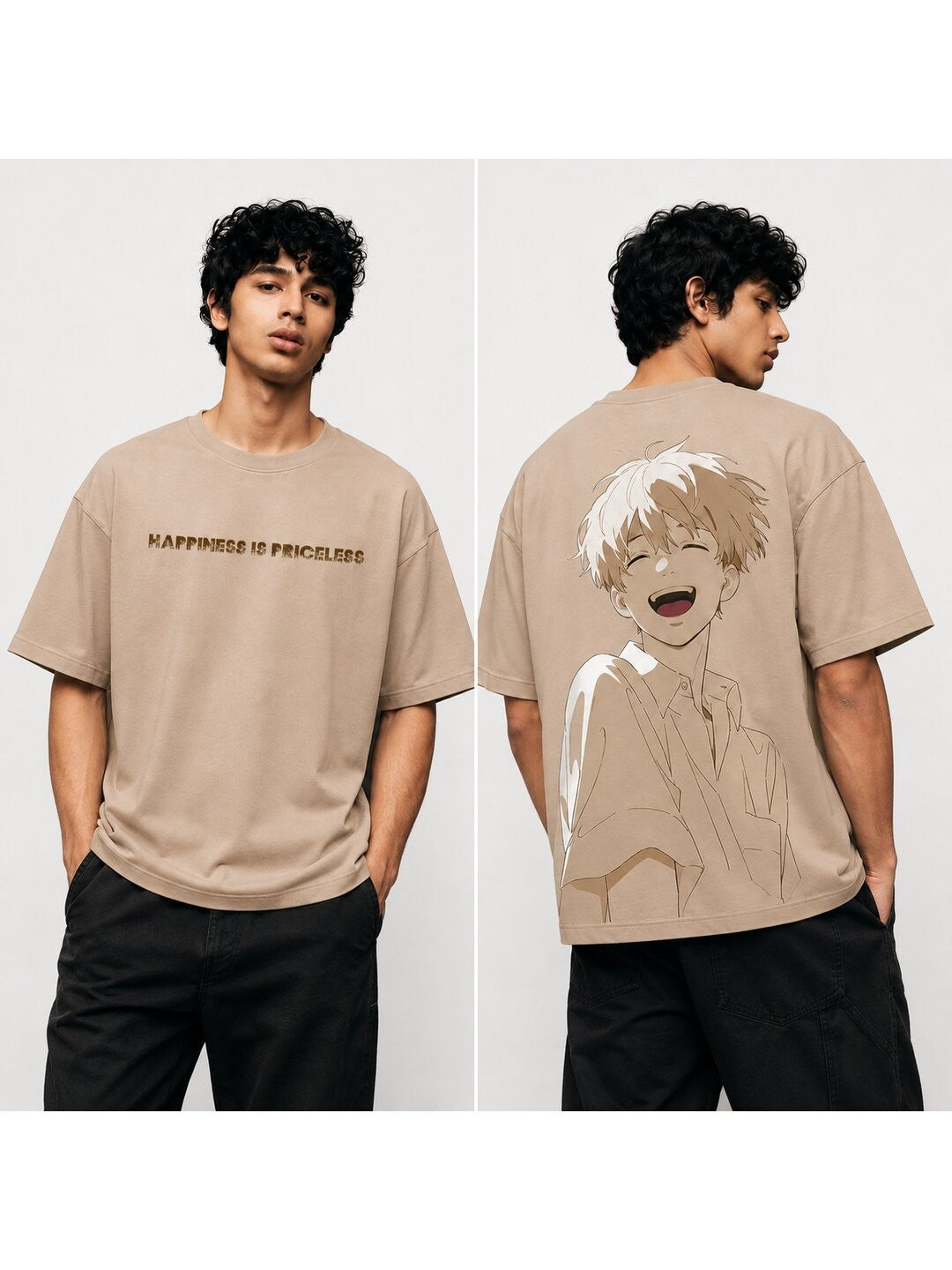 Retro Grain Printed Round Neck Oversize Pre-customized Tshirt for Men