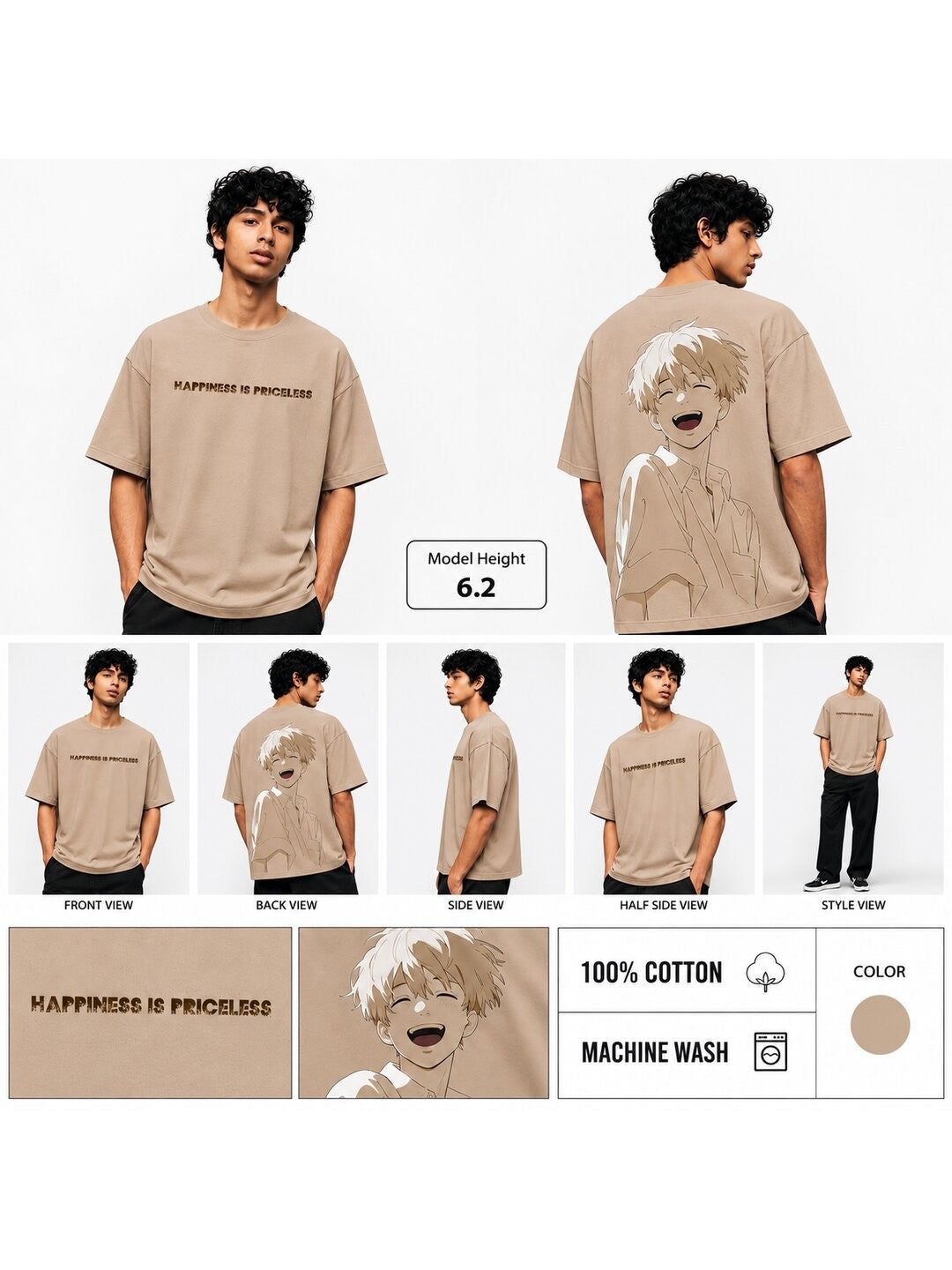 Retro Grain Printed Round Neck Oversize Pre-customized Tshirt for Men