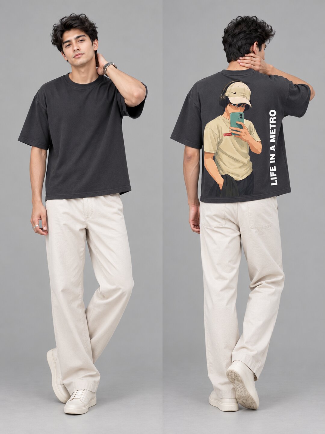 FadeddFrame Printed Round Neck Oversize Pre-customized Tshirt for Men