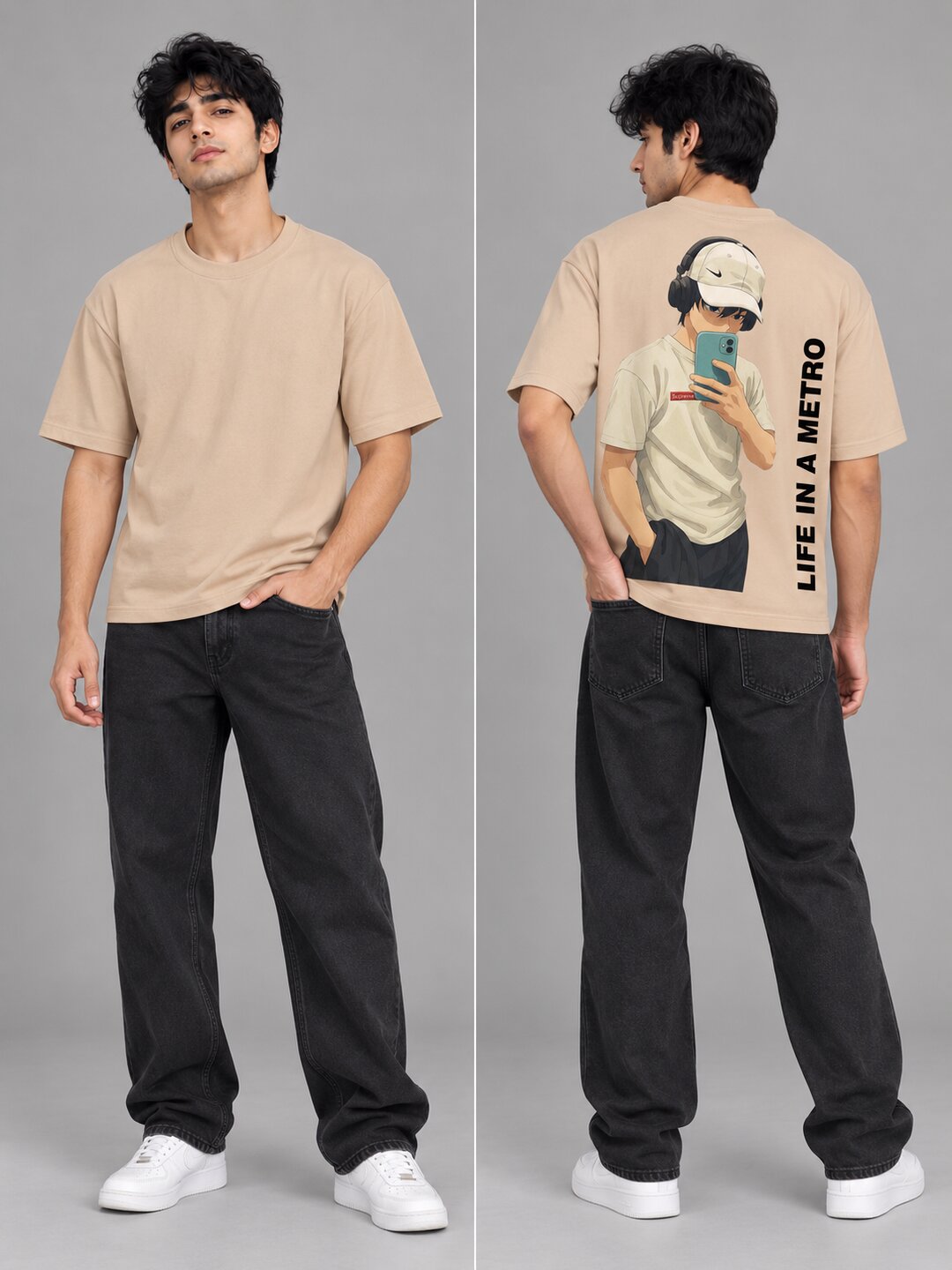 FadeddFrame Printed Round Neck Oversize Pre-customized Tshirt for Men