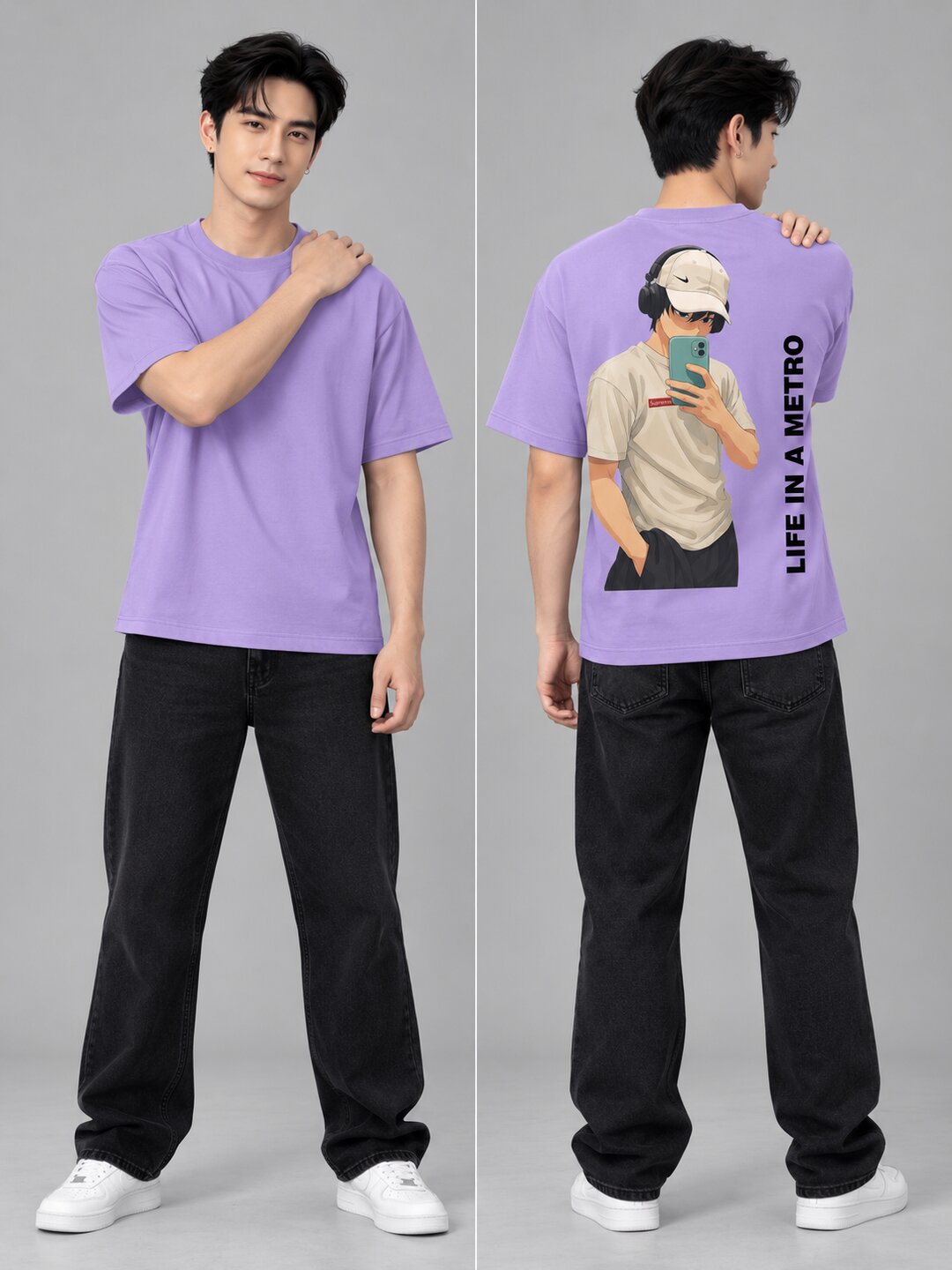 FadeddFrame Printed Round Neck Oversize Pre-customized Tshirt for Men