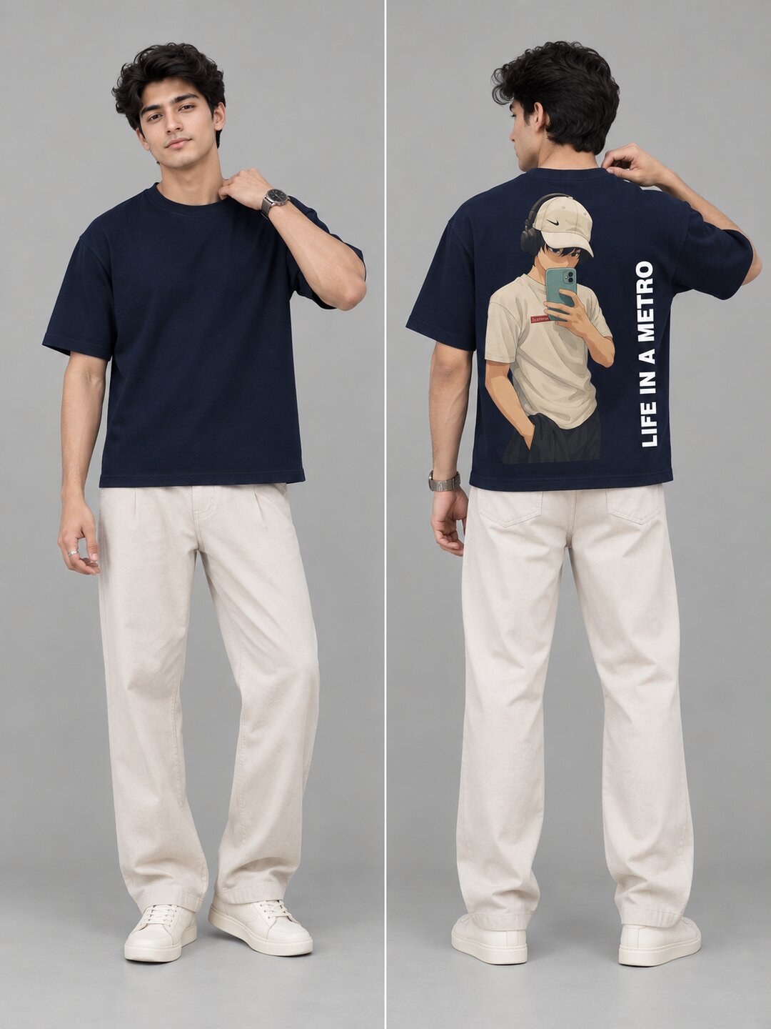 FadeddFrame Printed Round Neck Oversize Pre-customized Tshirt for Men