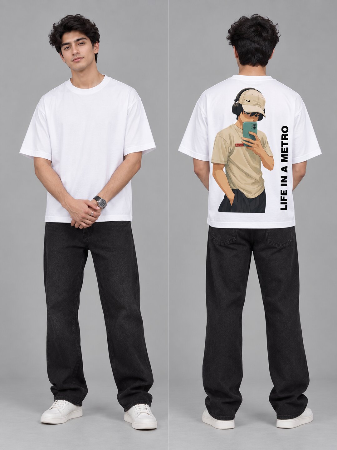FadeddFrame Printed Round Neck Oversize Pre-customized Tshirt for Men