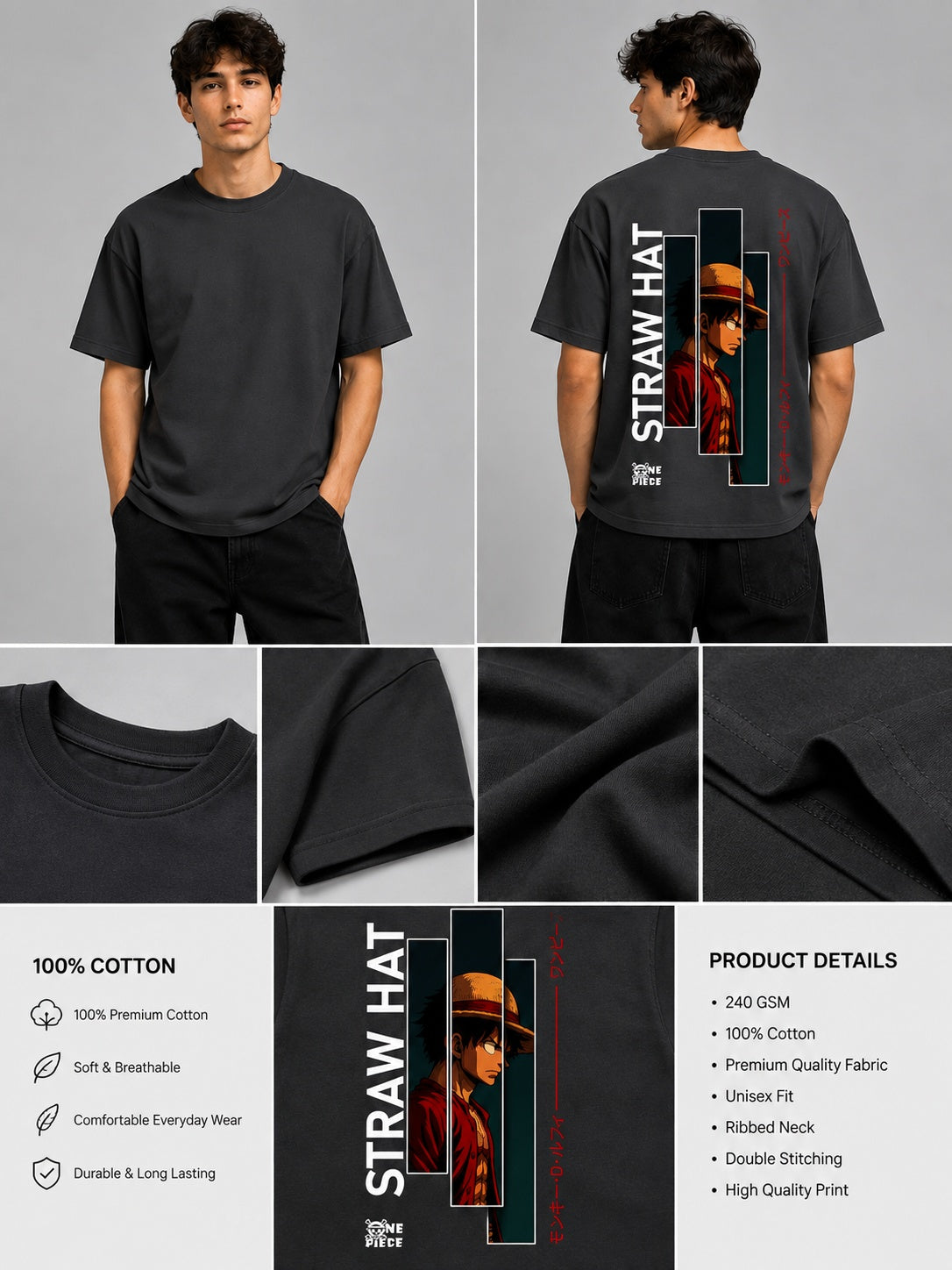 Strawhat Printed Round Neck Oversize Pre-customized Tshirt for Men