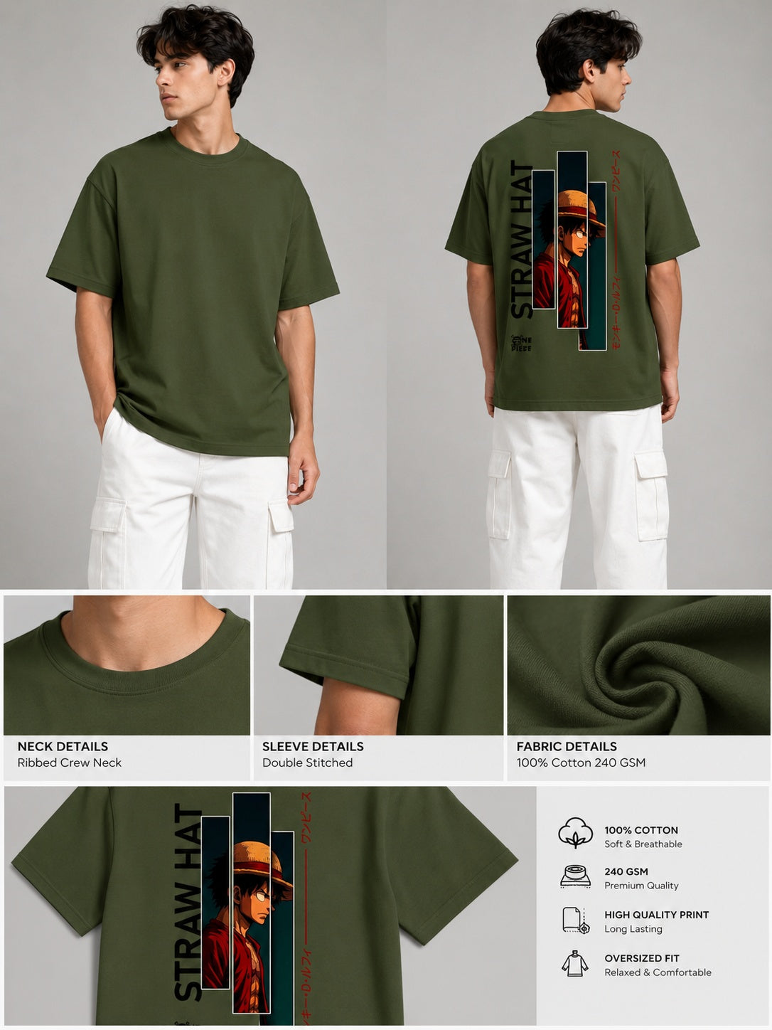 Strawhat Printed Round Neck Oversize Pre-customized Tshirt for Men