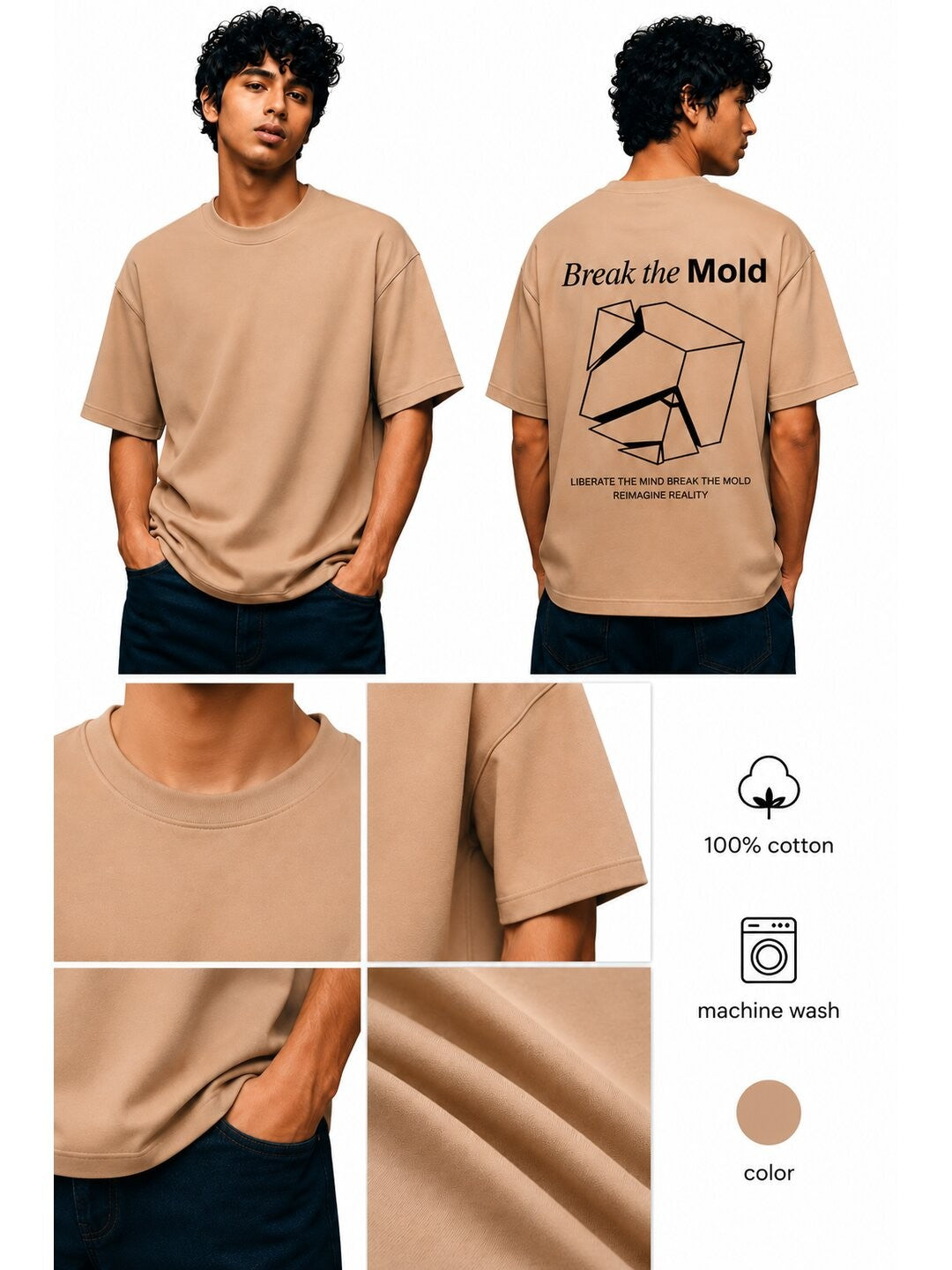 Break The Mold Printed Round Neck Oversize Pre-customized Tshirt for Men