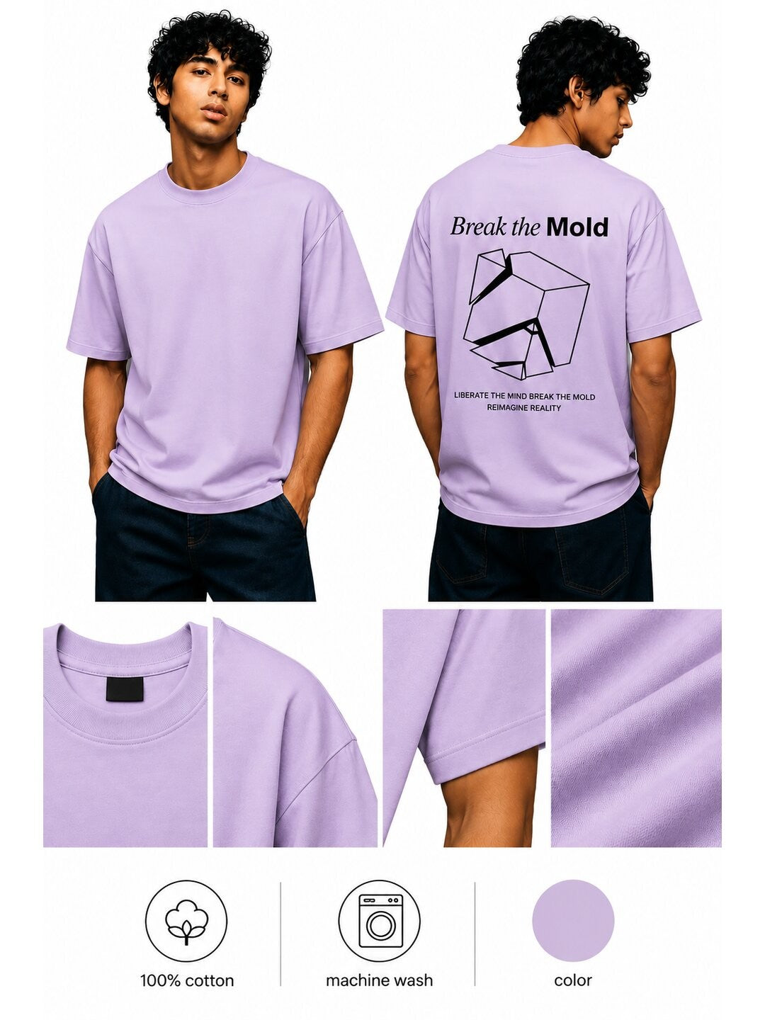 Break The Mold Printed Round Neck Oversize Pre-customized Tshirt for Men