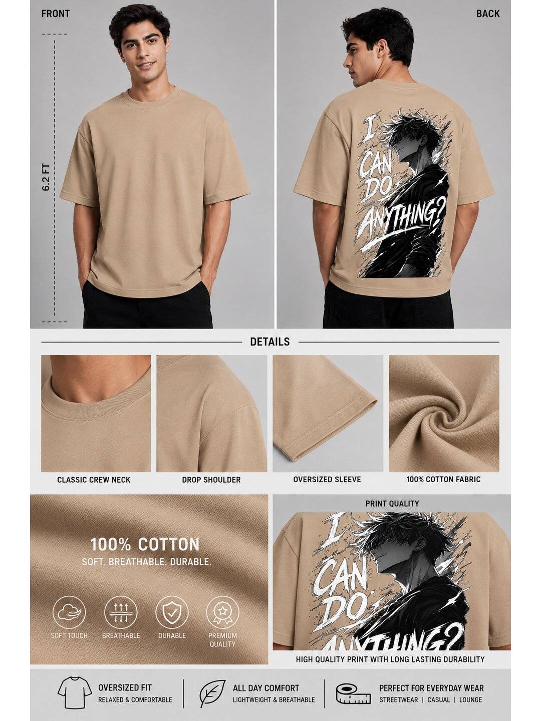 Anything Printed Round Neck Oversize Pre-customized Tshirt for Men