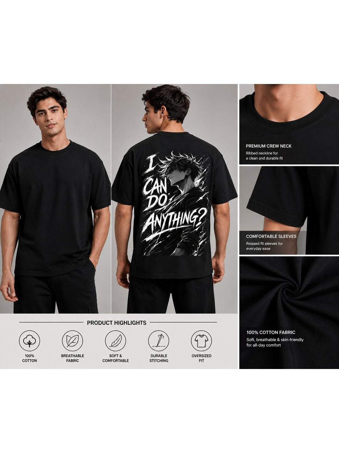 Anything Printed Round Neck Oversize Pre-customized Tshirt for Men