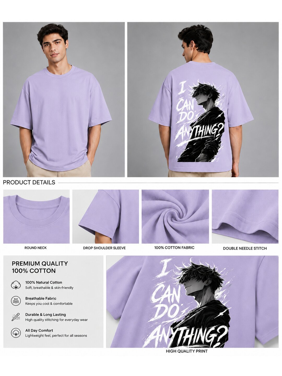 Anything Printed Round Neck Oversize Pre-customized Tshirt for Men
