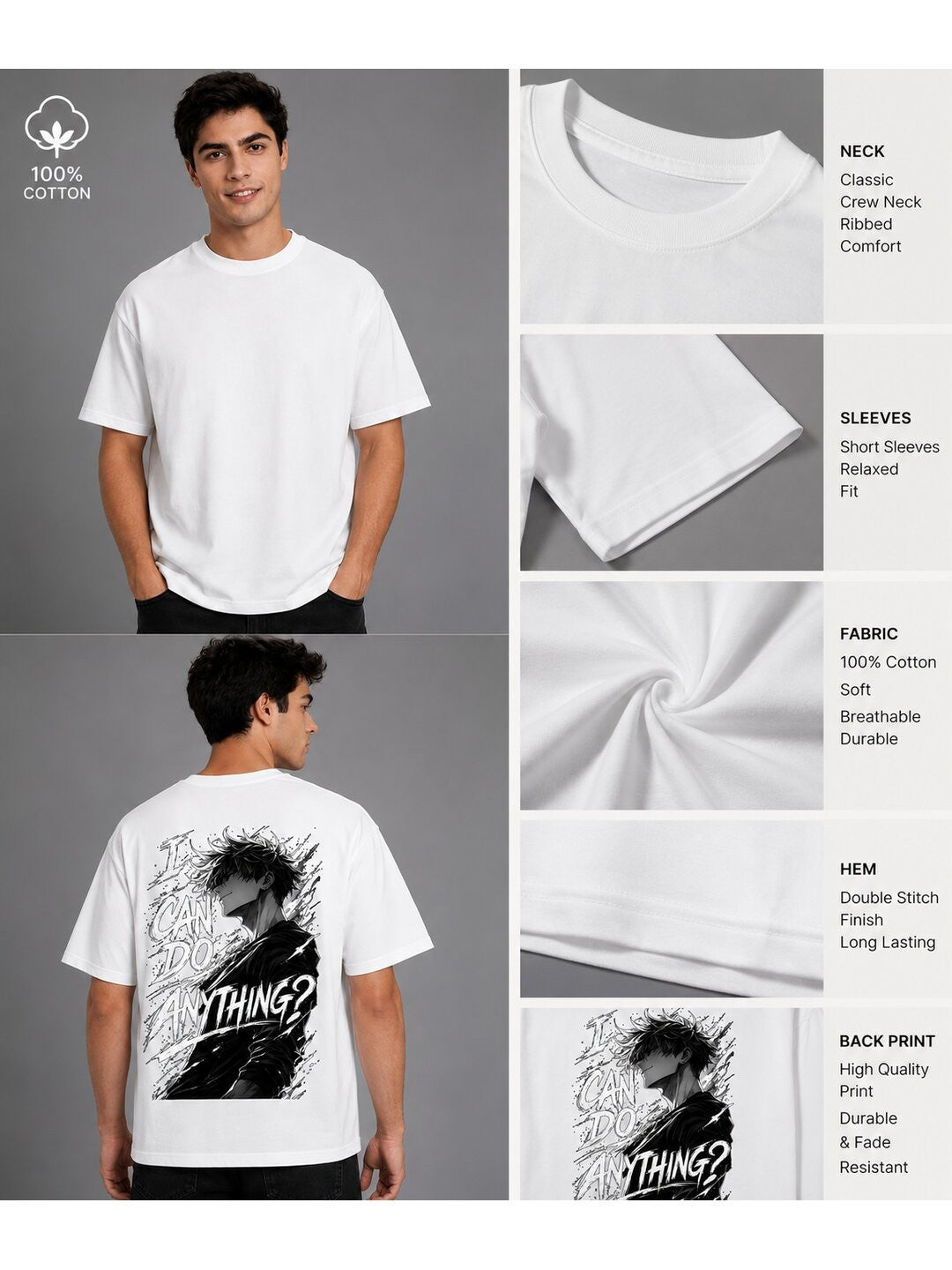 Anything Printed Round Neck Oversize Pre-customized Tshirt for Men