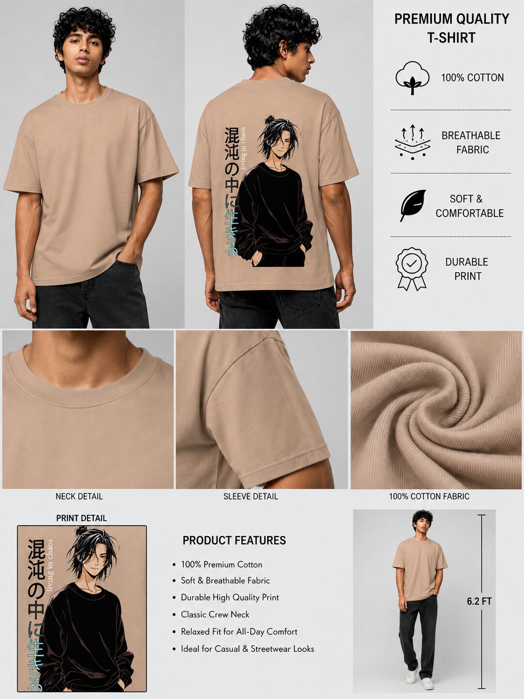 Chibi Rush Printed Round Neck Oversize Pre-customized Tshirt for Men