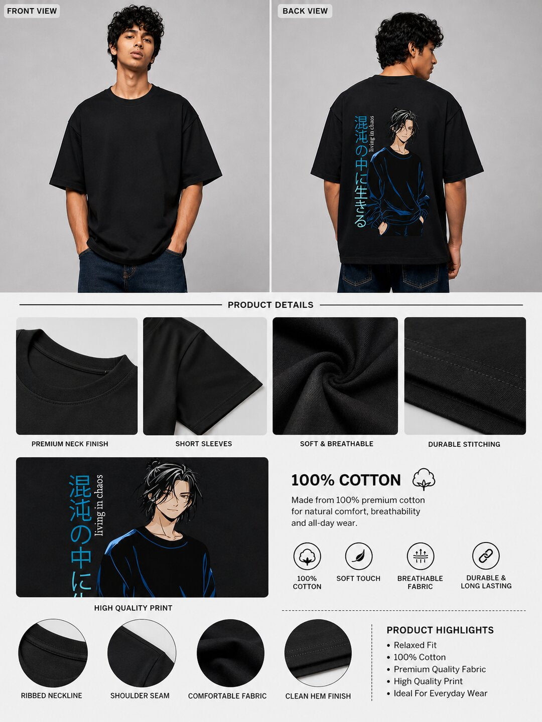 Chibi Rush Printed Round Neck Oversize Pre-customized Tshirt for Men