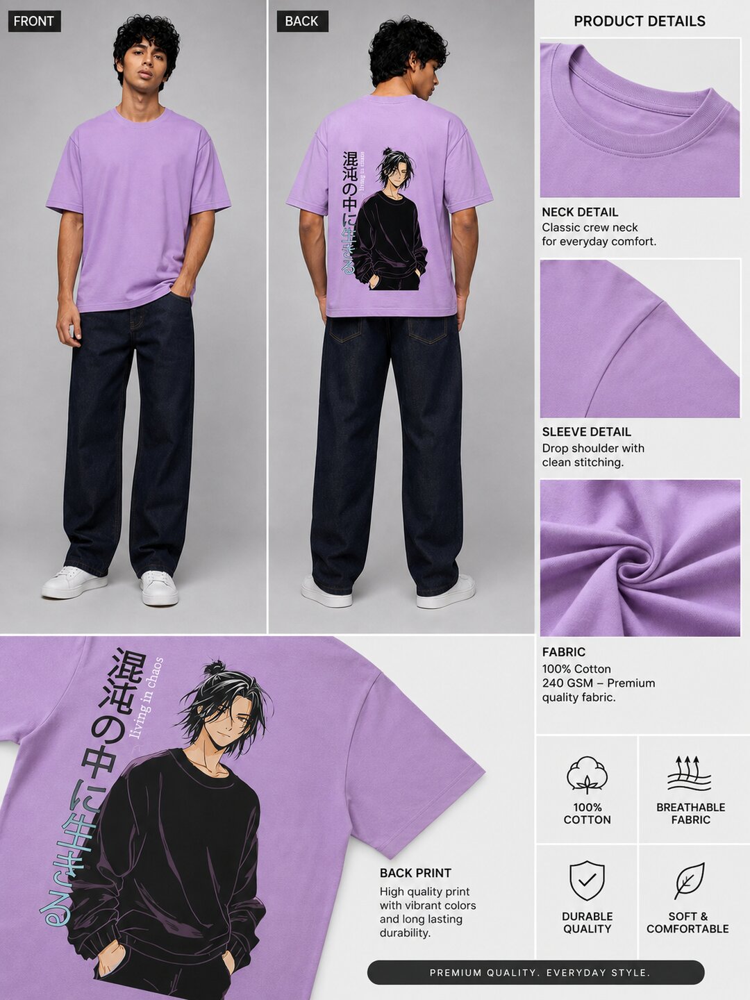 Chibi Rush Printed Round Neck Oversize Pre-customized Tshirt for Men