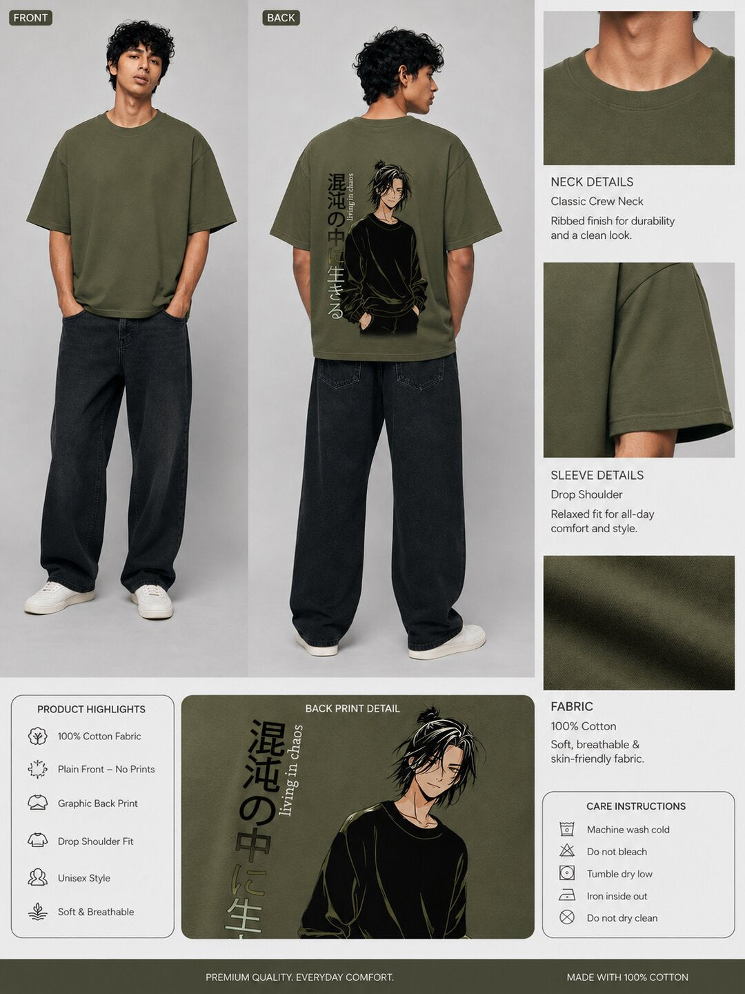 Chibi Rush Printed Round Neck Oversize Pre-customized Tshirt for Men