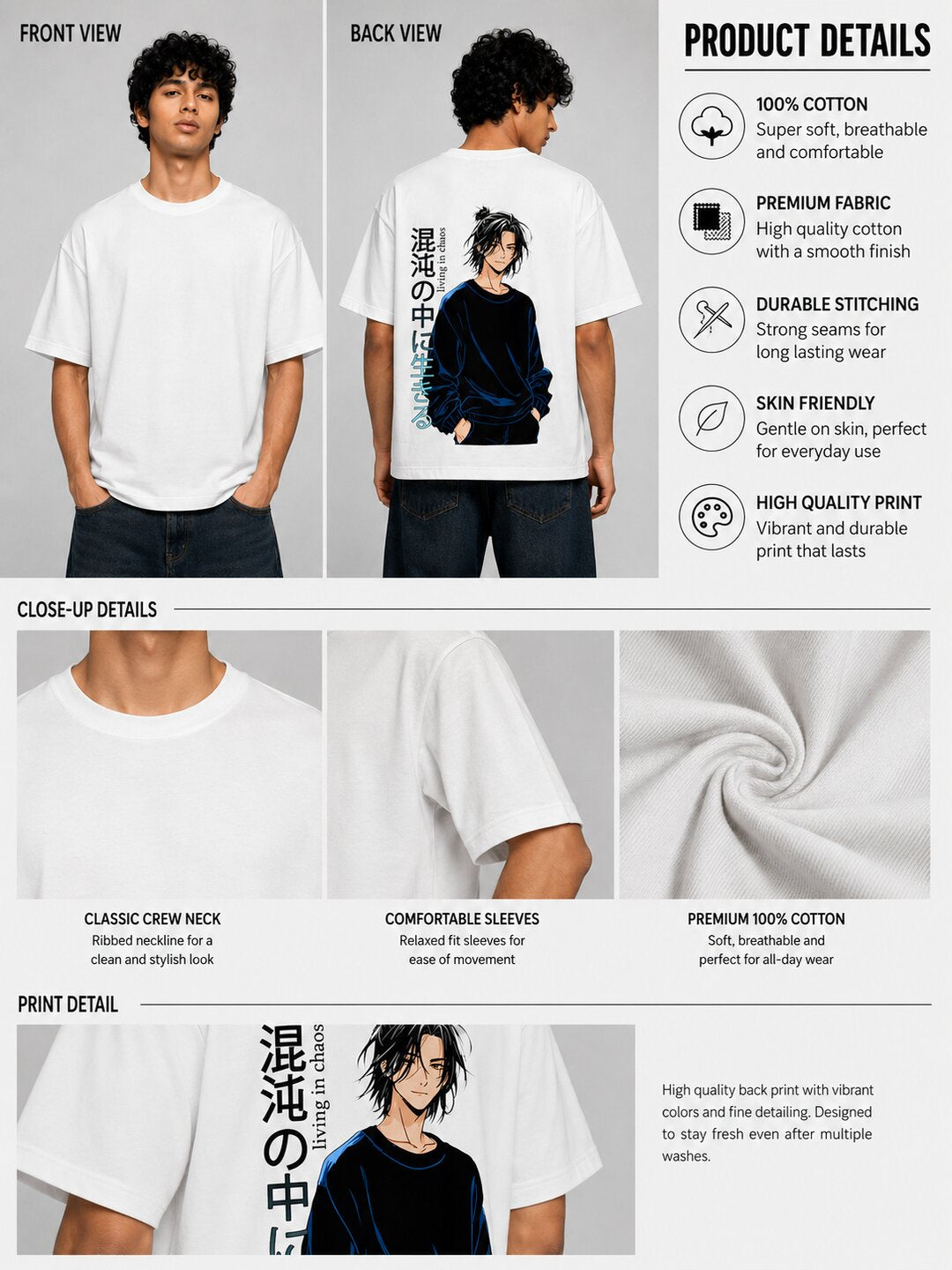 Chibi Rush Printed Round Neck Oversize Pre-customized Tshirt for Men