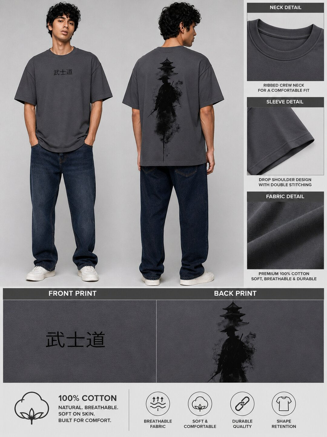 Neon Samurai Printed Round Neck Oversize Pre-customized Tshirt for Men