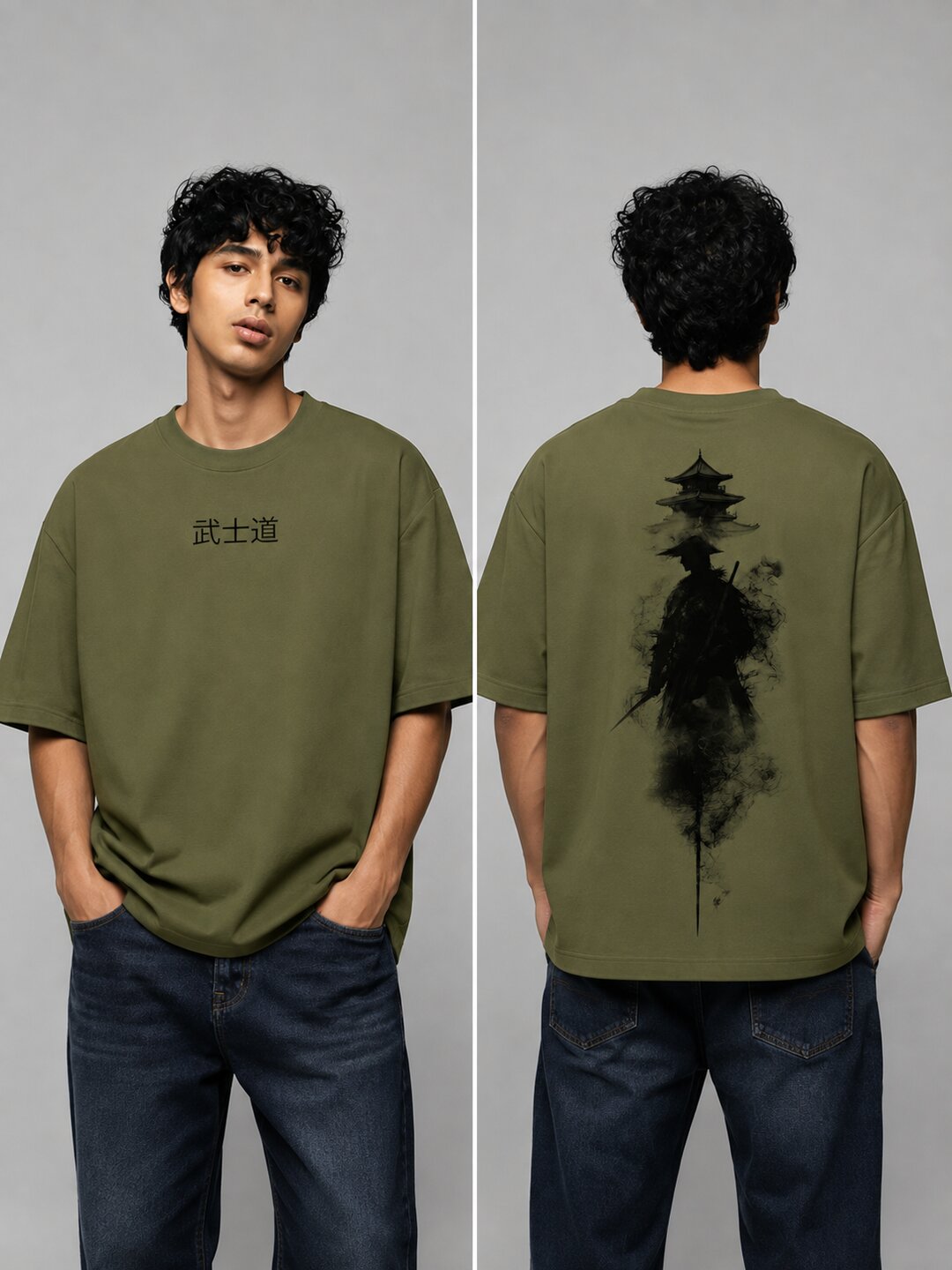 Neon Samurai Printed Round Neck Oversize Pre-customized Tshirt for Men