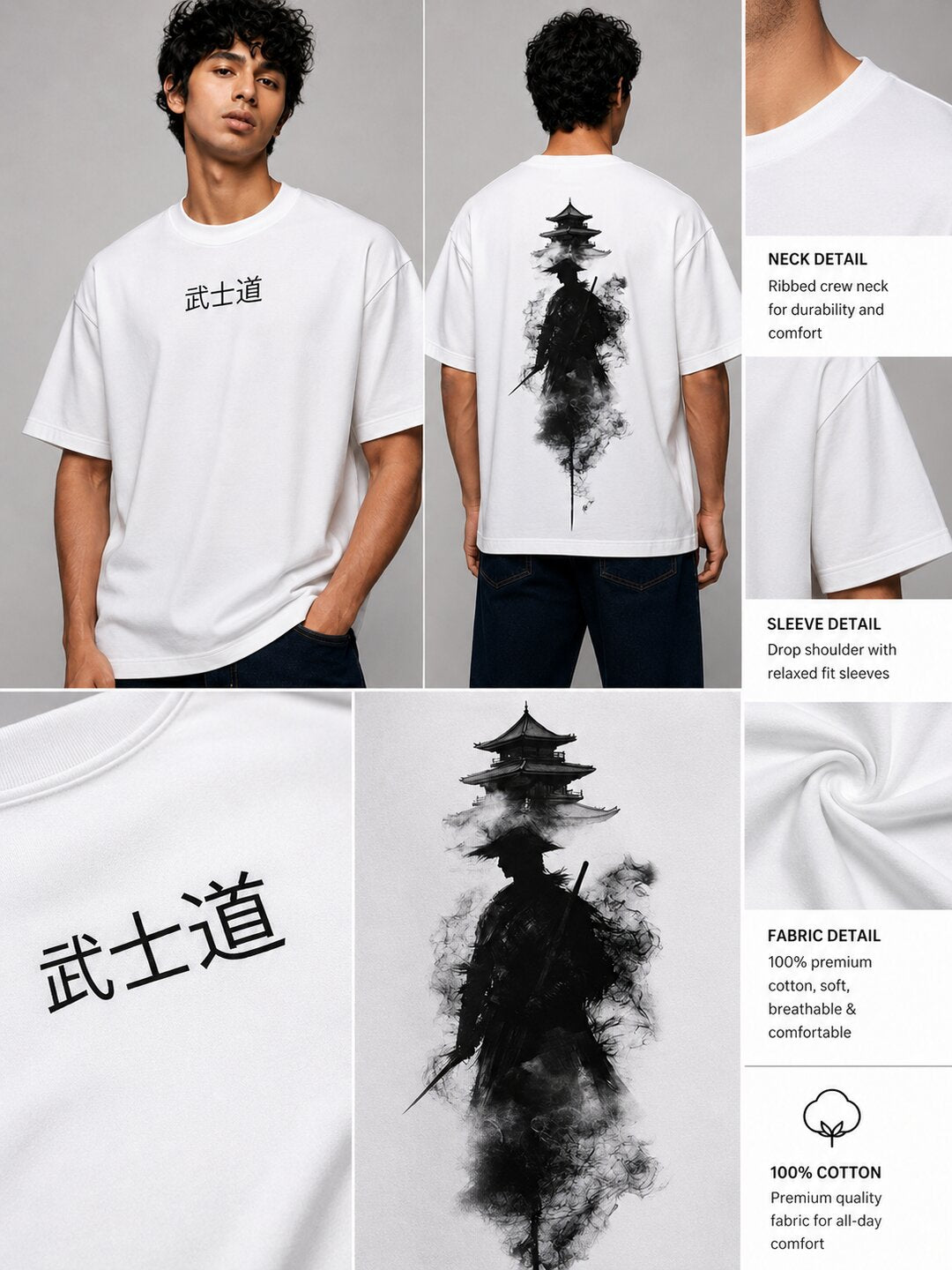 Neon Samurai Printed Round Neck Oversize Pre-customized Tshirt for Men