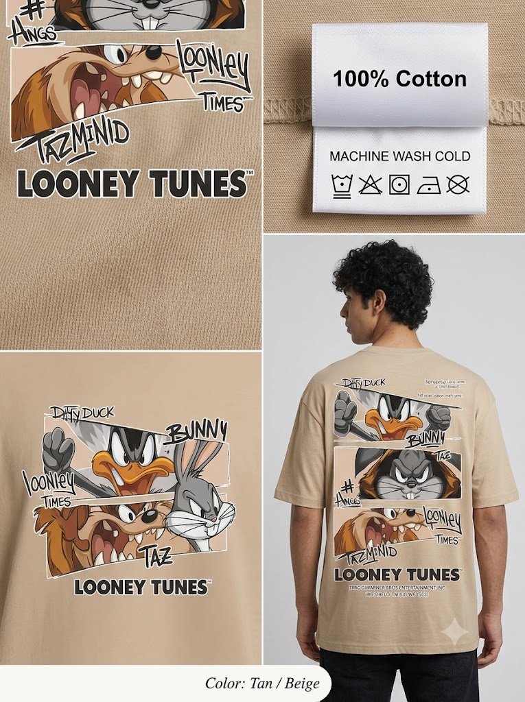 Looney Tunes Printed Round Neck Oversize Pre-customized Tshirt for Men