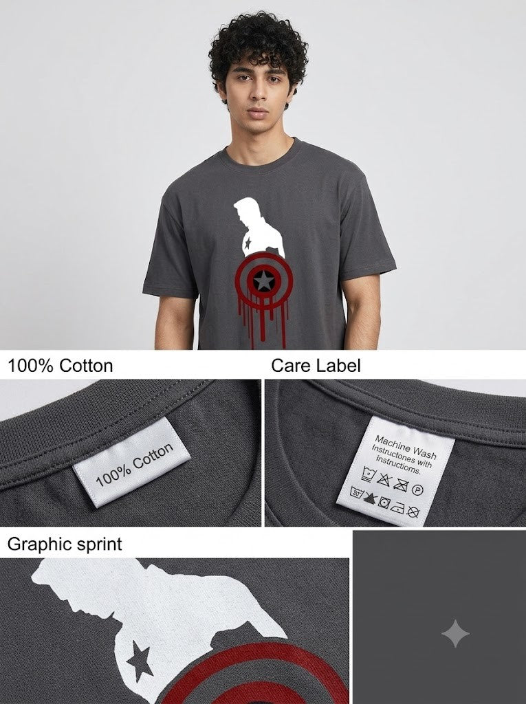 Captain America Printed Round Neck Oversize Pre-customized Tshirt for Men