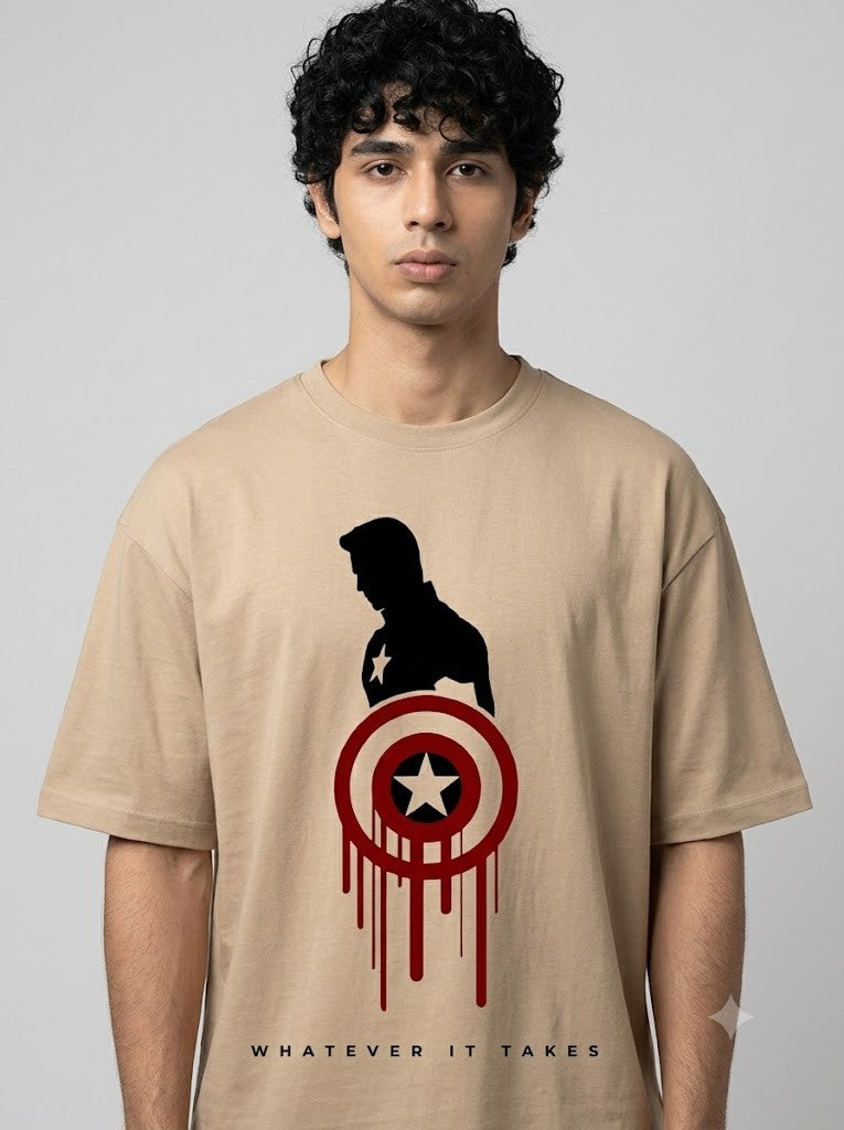 Captain America Printed Round Neck Oversize Pre-customized Tshirt for Men