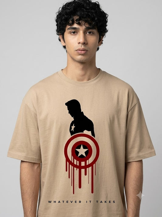 Captain America Printed Round Neck Oversize Pre-customized Tshirt for Men