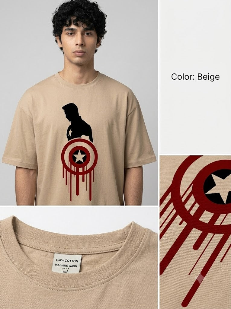 Captain America Printed Round Neck Oversize Pre-customized Tshirt for Men