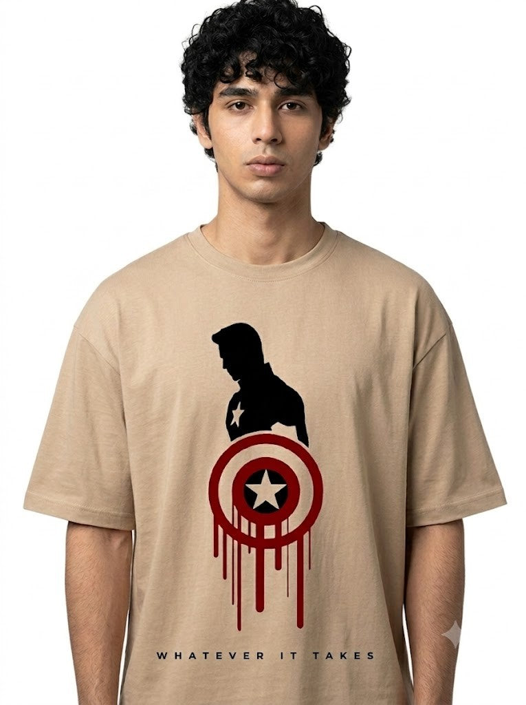 Captain America Printed Round Neck Oversize Pre-customized Tshirt for Men
