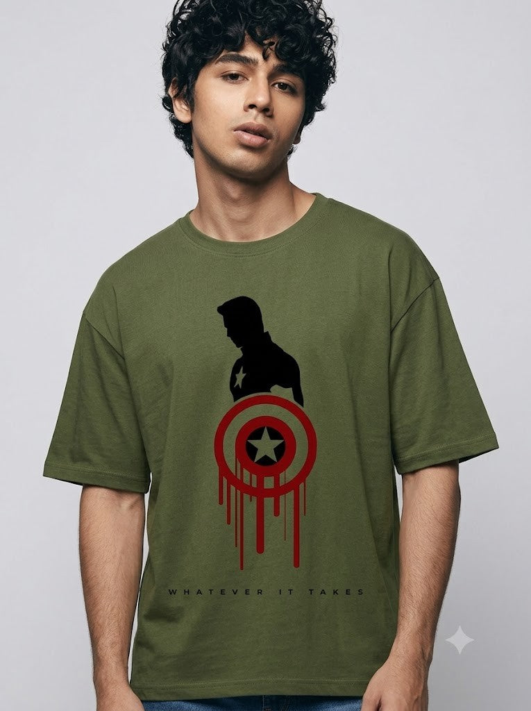 Captain America Printed Round Neck Oversize Pre-customized Tshirt for Men